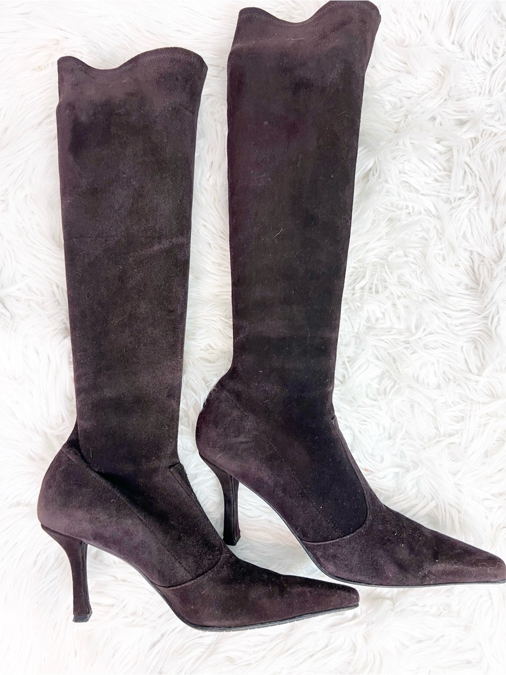 STUART WEITZMAN BROWN SUEDE PULL ON HEELED BOOTS WOMENS SZ 8.5